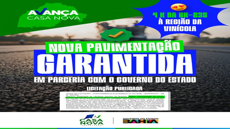 Gestão Anisio Viana conquista nova pavimentação para Casa Nova junto ao Governo do Estado