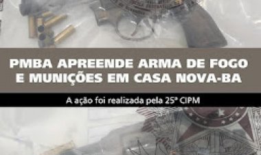 PMBA APREENDE ARMA DE FOGO E MUNIÇÕES EM CASA NOVA - BA