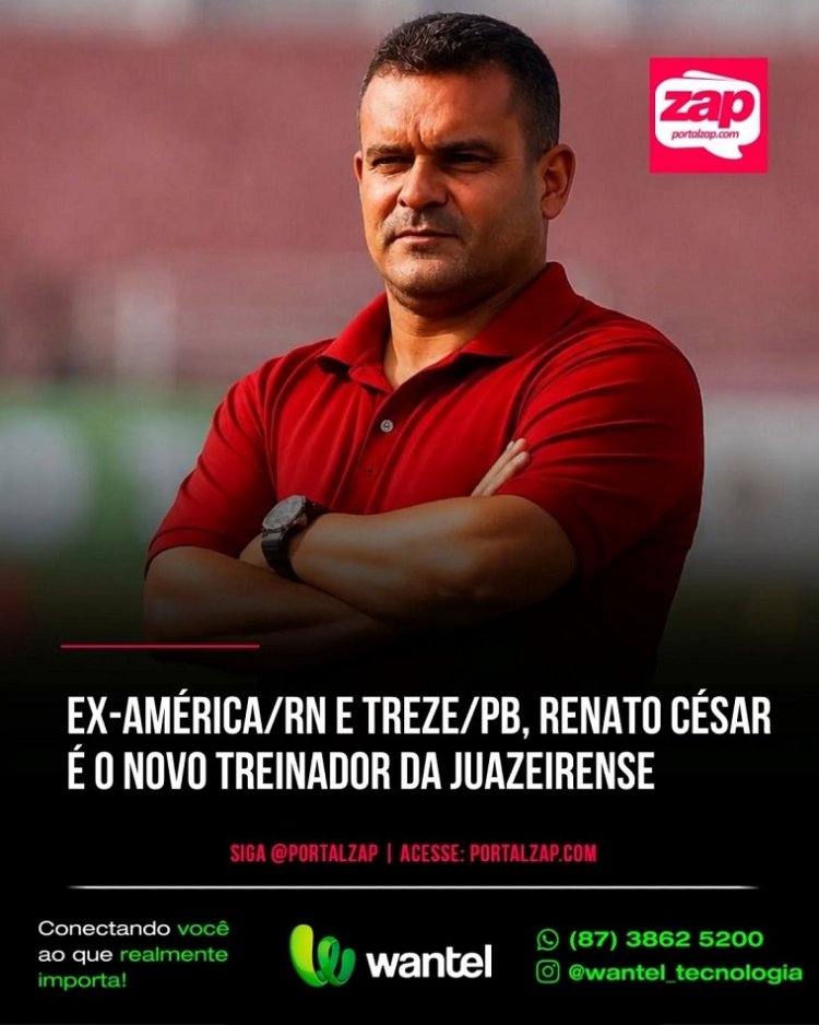 A Juazeirense anunciou, na manhã desta segunda-feira (18), a contratação do técnico Renato César para a sequência da temporada 2026
