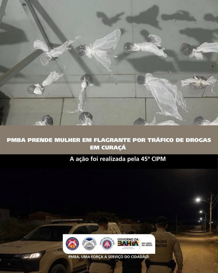  PMBA PRENDE MULHER EM FLAGRANTE POR TRÁFICO DE DROGAS EM CURAÇÁ 