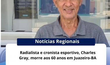 Morreu nesta quinta-feira (9), aos 60 anos, o radialista e cronista esportivo Charles Gray. Conforme as informações, ele estava internado no Hospital Universitário de Petrolina, no sertão de Pernambuco,