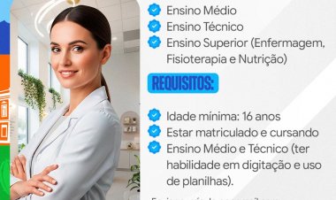 Prefeitura de Senhor do Bonfim abre vaga de estágio para a Secretaria de Saúde para os níveis médio, técnico e superior