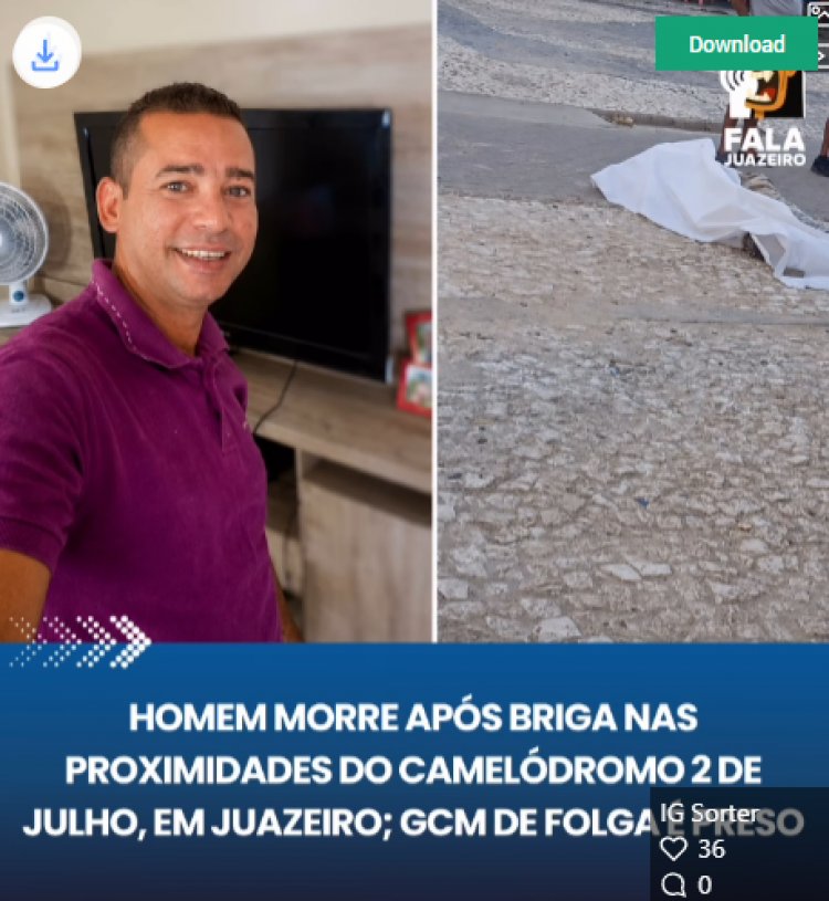 Um homem identificado popularmente como Márcio morreu na tarde desta terça-feira (7) após se envolver em uma briga nas proximidades do Camelódromo 2 de Julho, no Centro de Juazeiro(BA