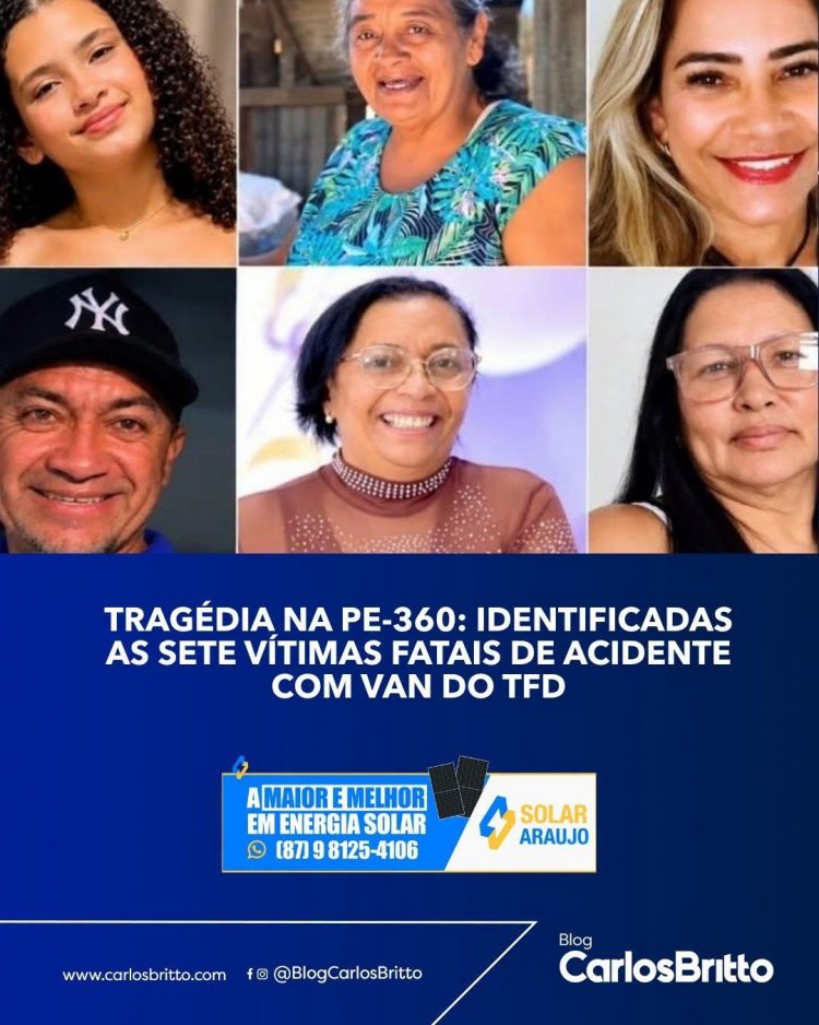 Foram identificadas as sete vítimas fatais do grave acidente entre uma van do Tratamento Fora do Domicílio (TFD) e um caminhão.